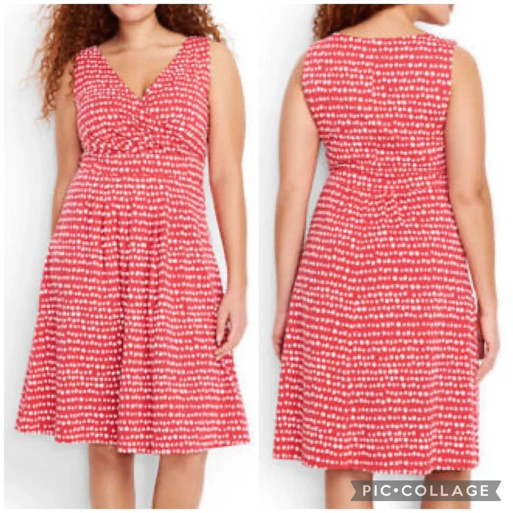 Lands’ End Surplice Sleeveless Fit & Flare Polka Dot Stretch Dress Size L